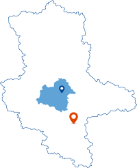 Karte von Sachsen-Anhalt mit dem gekennzeichnetem Salzlandkreis und einem Pin bei Halle