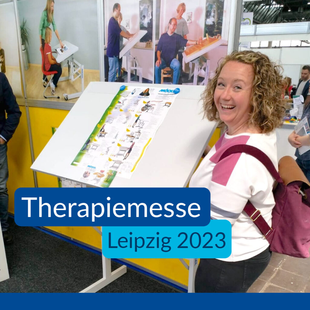 Im Bild sieht man eine Frau die lächelt. Im Text steht Therapiemesse Leipzig 2023